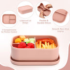 Honeydak 6 Pcs Silicone Bento Box 3 Compartment Reusable Lunch Container Smooth and Leakproof Meal Prep Lunch Box with Lid Stackable Meal Prep Container for Work Travel, 6 Colors(Bright Colors)