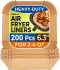 Air Fryer Paper Liners, 200pcs Air Fryer Liners Disposable, 6.3" Square Baking Liner for 2-4 qt Airfryer Basket, Non-stick and Oil Proof Parchment Paper for Oven, Pans & Baking