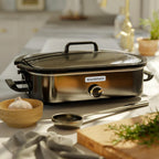 [NEW] MAGNIFIQUE 4-Quart Slow Cooker with Casserole Manual Warm Setting - Perfect Kitchen Small Appliance for Family Dinners, Dishwasher Safe Crock, Stainless Stee