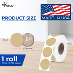 Perco Light Brown 1-inch Round Circle Thermal Sticker Labels - 735 Labels/Roll, Direct Thermal Printer Compatible, Permanent Adhesive, Vibrant Colors, Strong Hold, Perforated for Easy Use—Made in USA