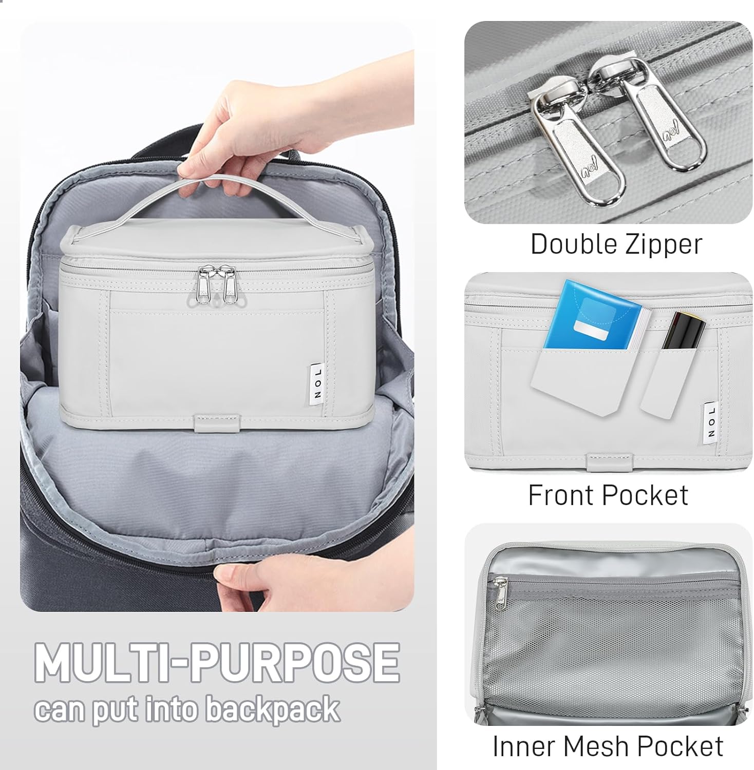 NOL Natural Organic Lifestyle Small Lunch Bag Mini Lunch Box Insulated Lunch Bag for Men/Women Leakproof Cooler Tote Bag Lightweight Nylon Waterproof Lunch Box For Work, Gray white