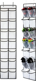 KEEPJOY Over the Door Shoe Organizer, Hanging Shoe Organizer with 4 Hooks, Shoe Holder with 14 Mesh Pockets Closet Door Shoe Storage Bag (White-2Pack)