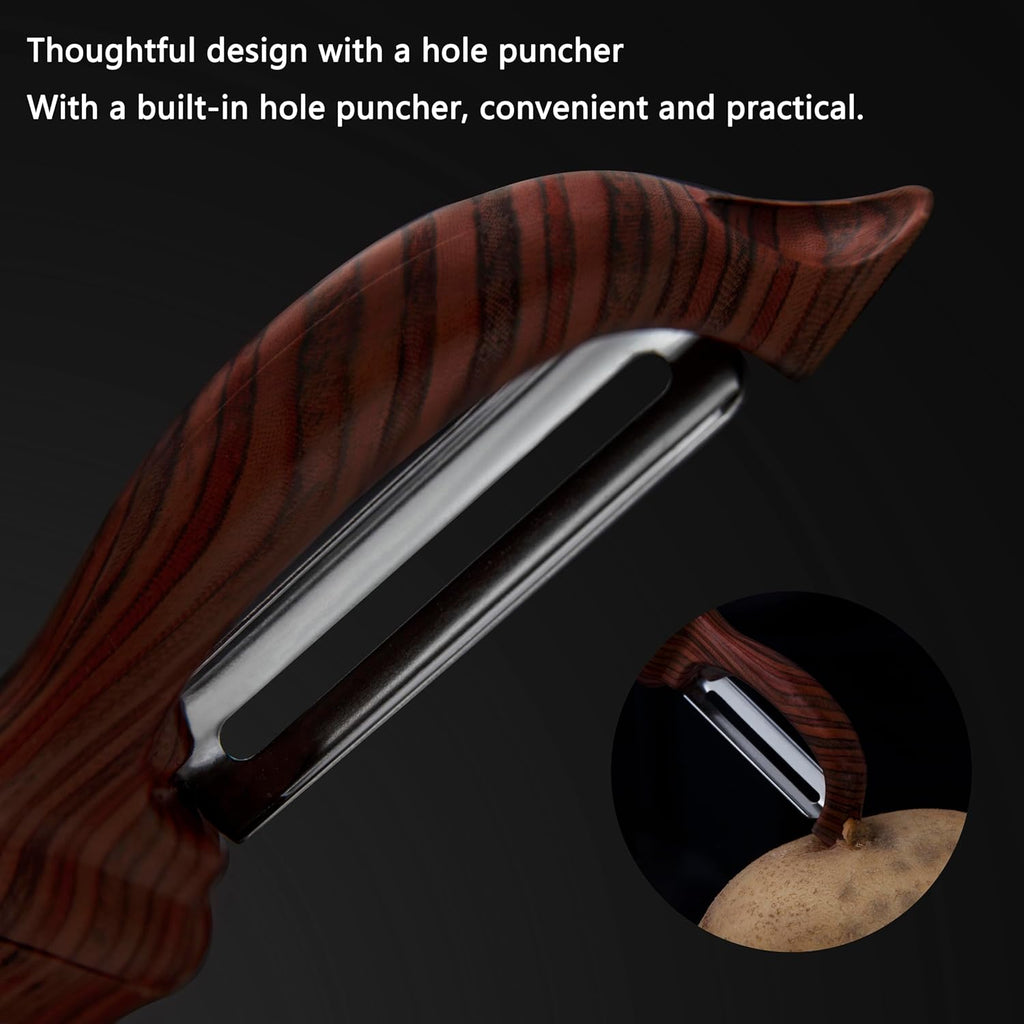 Kitchen potato vegetable peeler with stainless steel rotating blade, suitable for fruits and vegetables （Redwood grain）