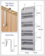 ULG 1 Pack Over Door Organizer with 5 Large Pockets 10 Mesh Side Pockets, 44 lbs Weight Capacity Hanging Storage Organizer with Clear Window for Kids Toys, Shoes, Diapers, Grey, 5 Layer