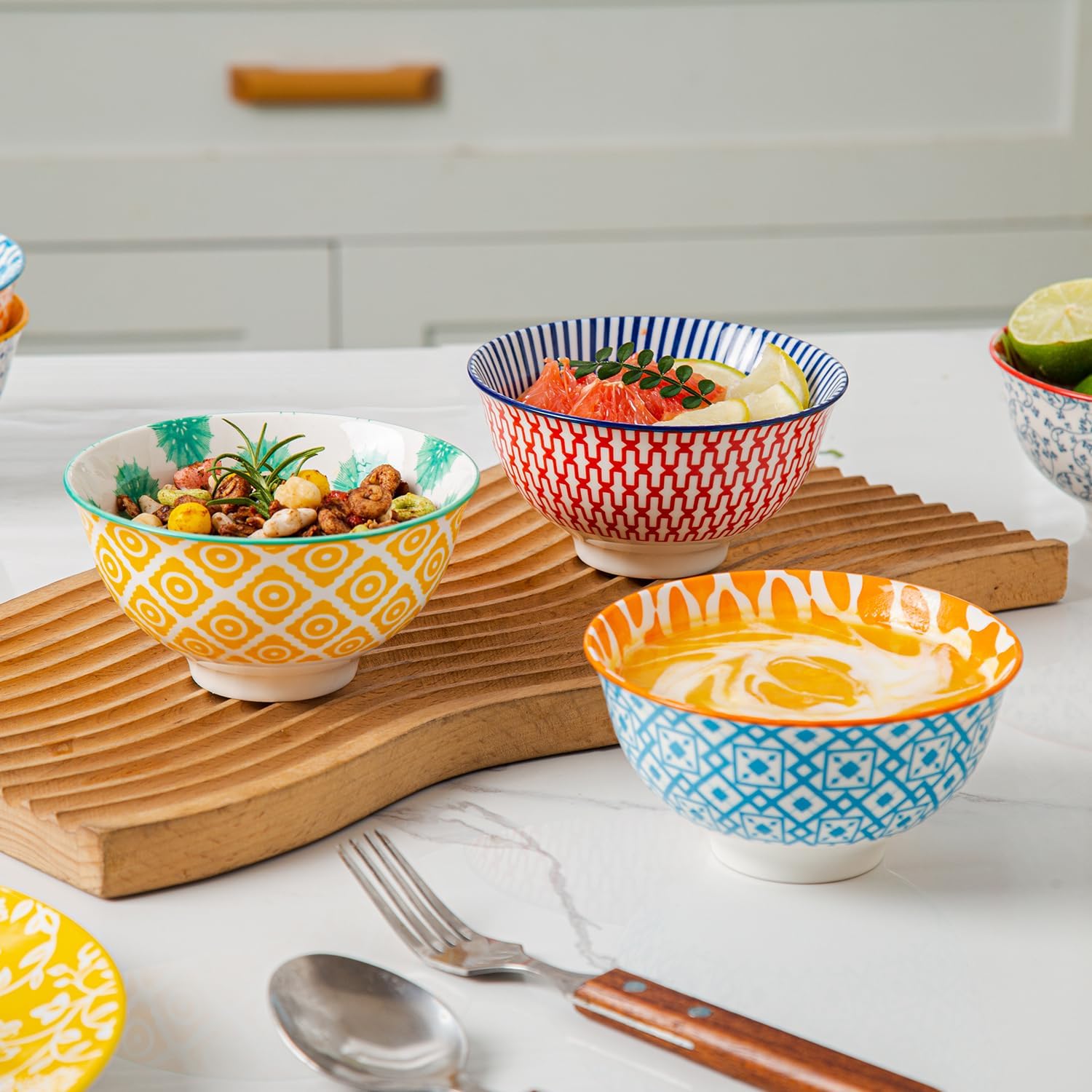 Ceramic Dessert Bowls Set - 12 Oz Small Cereal Bowls 4.75 Inch Ice Cream Bowl for Fruit, Snack, Side Dishes, Dipping Sauce - Microwave Dishwasher Safe - Set of 6 - Assorted Colors