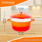 Cast Iron Pot with Lid – Non-Stick Ovenproof Enamelled Casserole Pot, Oven Safe up to 500° F – Sturdy Dutch Oven Cookware – Orange, 5-Quart, 24cm – by Nuovva