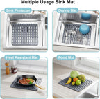 GSlife in Sink Dish Drying Rack - Stainless Steel Capacity Expandable Dish Drainer with Sink Protector, 10.8–17.9" L x 12.8" W, Silver