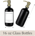 Emerson Soap Dispenser, Dish Soap Dispenser for Kitchen, Soap Dispenser Bathroom Set - Hand Soap Dispenser, Kitchen Soap Dispenser Set, Glass Soap Dispenser with Pump and Labels - 16 Oz, 2 Pack