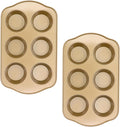 Nonstick 6 Cup Standard Muffin Pan, Cupcake Pan Set, Muffin Tins for Oven, 2 Pack, Gold