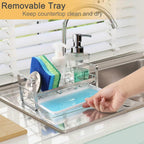 FANGSUN Large Kitchen Sponge Holder, Sink Caddy, Sponge Brush Soap Holder with Removable Tray, Not Include Soap Dispenser, Sliver