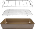 KitCom Bakeware Nonstick Carbon Steel Roaster with Flat Rack and V-Rack, 0.8MM Thickness Textured Base, Champagne Gold