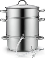 Cooks Standard Canning Juice Steamer Extractor Fruit Vegetables for Making Jelly, Sauces, 11-Quart Stainless Steel Multipot with Glass Lid, Clamp, 2-Pcs Hose