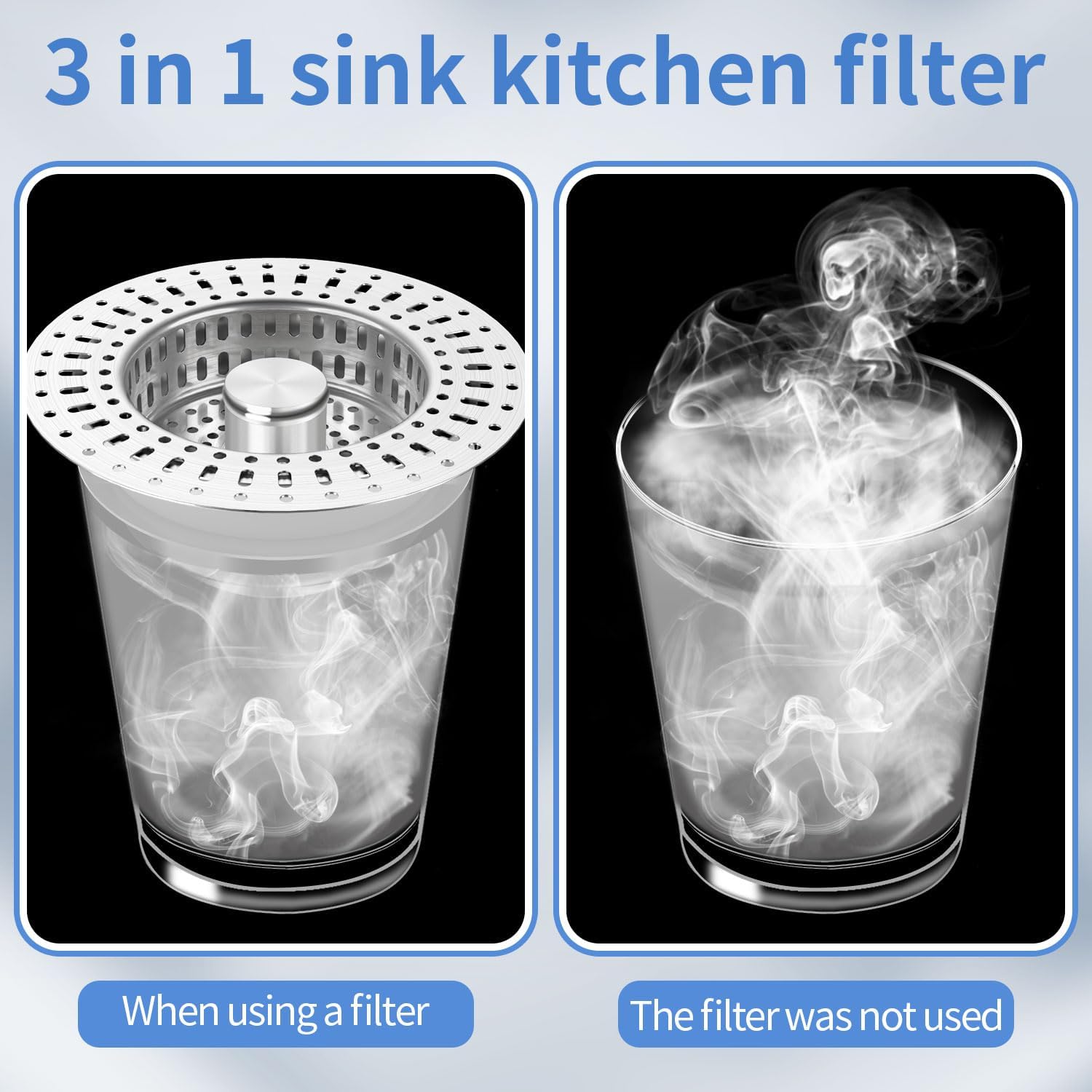 Upgraded 3 in 1 Kitchen Sink Drain Filter - Stainless Steel Sink Stopper, Anti-Clogging Sink Food Catch Basket, Quick Drain Odor Filter Sink Stopper(Silver-2pcs)