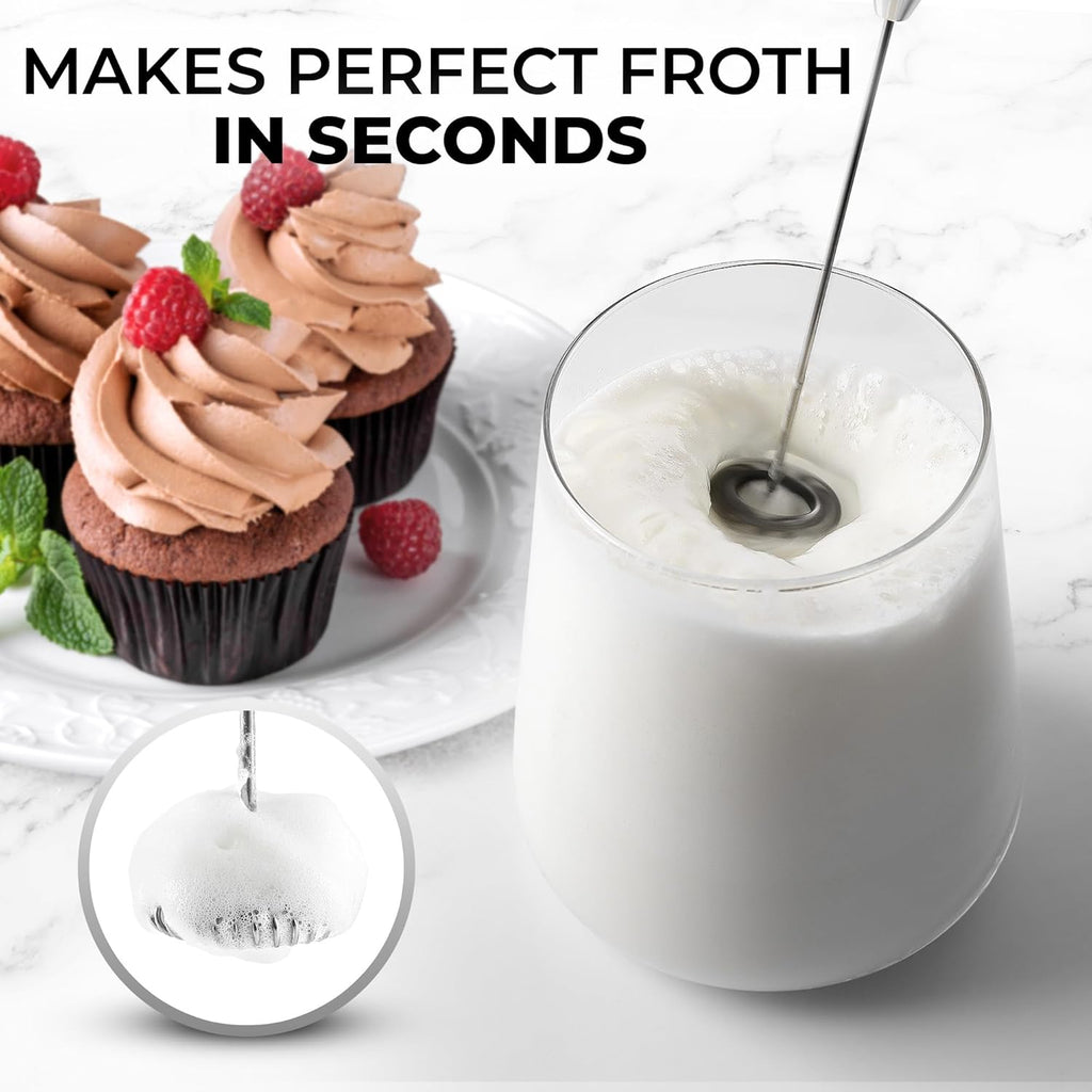 Zulay Kitchen Powerful Milk Frother Wand - Ultra Fast Handheld Drink Mixer - Electric Whisk Foam Maker for Coffee, Lattes, Cappuccino, Frappe, Matcha & Coffee Creamer - Milk Boss Gray