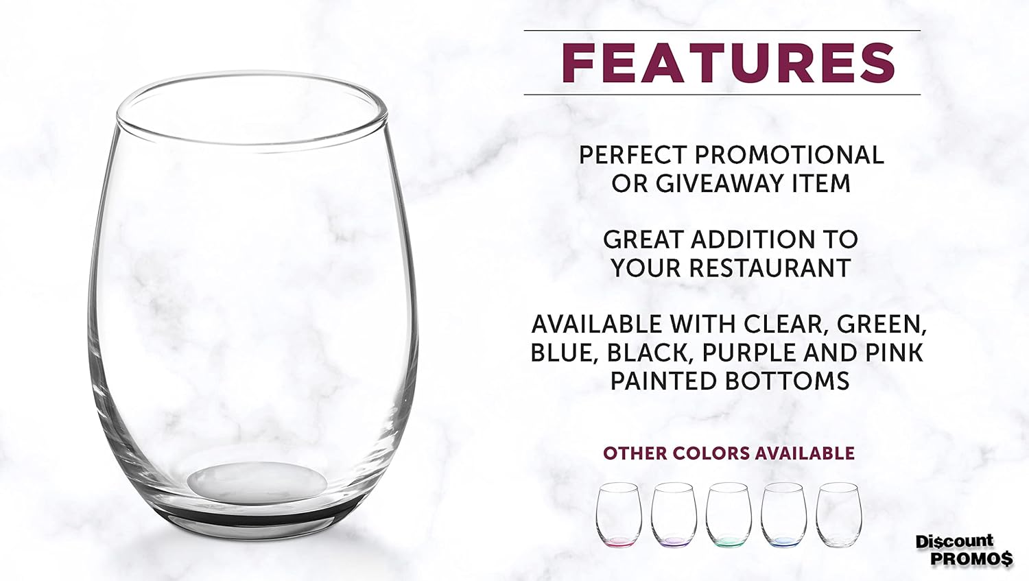 DISCOUNT PROMOS Stemless Wine Glasses by ARC 5.5 oz. Set of 12, Bulk Pack - Perfect for Hotel, Bar, Restaurant or Lounge - Black