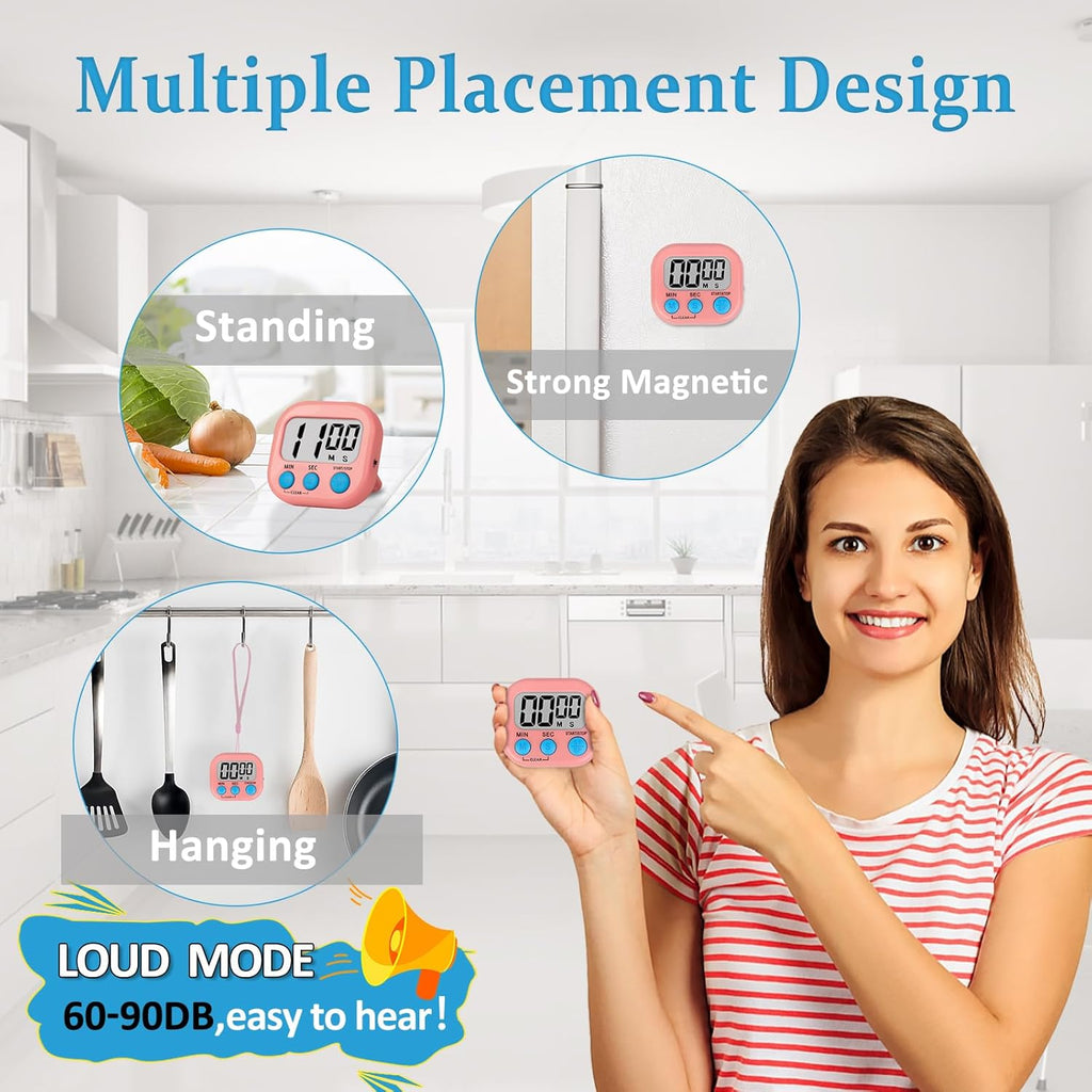 ZILLEN 6 Pack Kitchen Timers for Cooking Digital Classroom Timers for Kids Teachers Blue Pink Purple