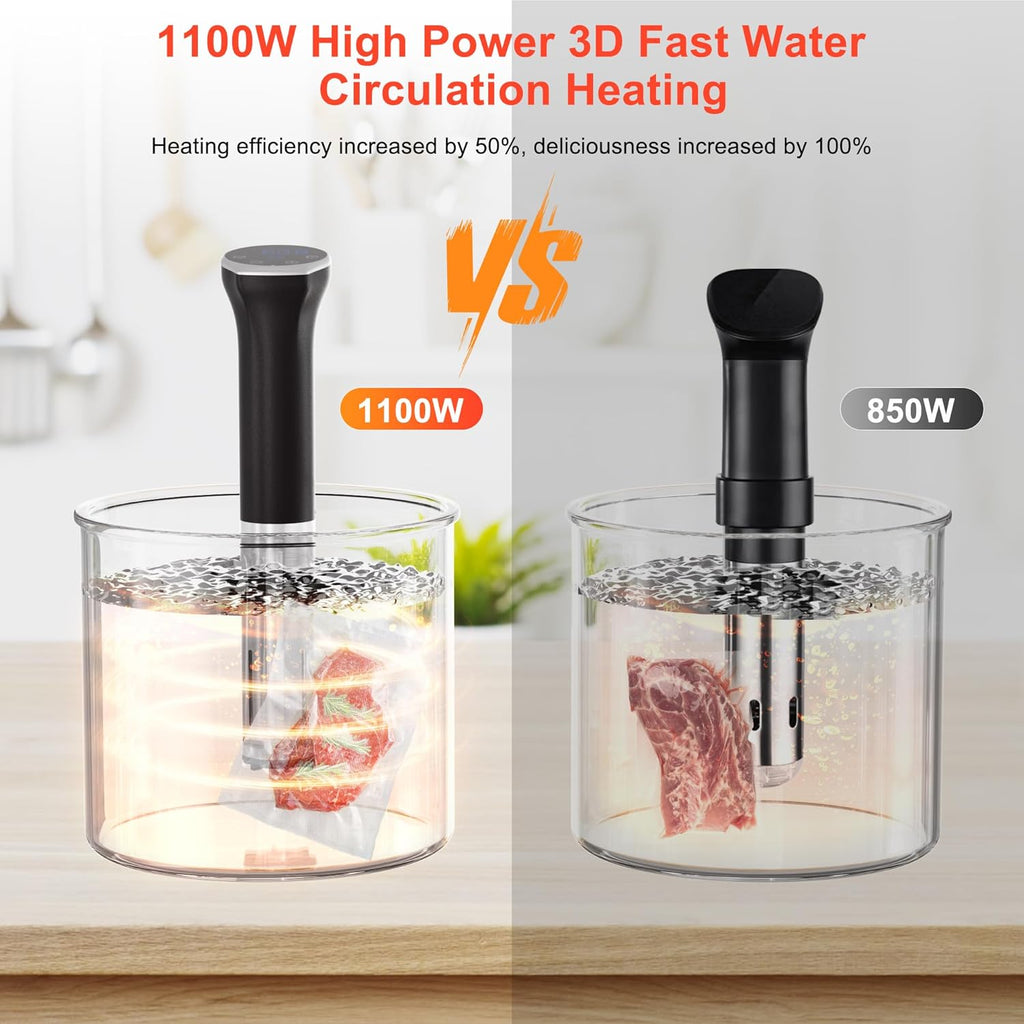Sous Vide Machine, Sous Vide Cooker 1100W, WiFi Connect App Control with Recipe, Fast-Heating Immersion Circulator Cooker with Accurate Temperature and Time Control, Ultra Quiet, IPX7 Waterproof