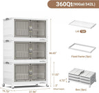 360Qt Stackable Storage Bins with Lid, Extra Large Closet Organizer Collapsible Drawer Boxes with Wheels, Folding Plastic Cabinet Containers for Home Kitchen Room Organization, 3Pack White