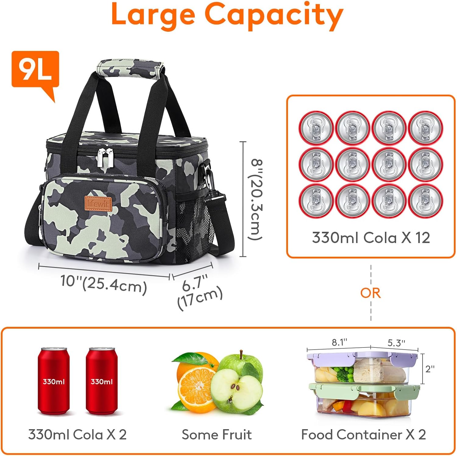 Lifewit Medium Lunch Bag Insulated Lunch Box Soft Cooler Cooling Tote for Adult Men Women, Camouflage 12-Can (9L)