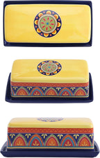 Bico Tunisian Ceramic Butter Dish with Lid, Wide Butter Keeper for Counter, Kitchen Countertop, Microwave and Dishwasher Safe