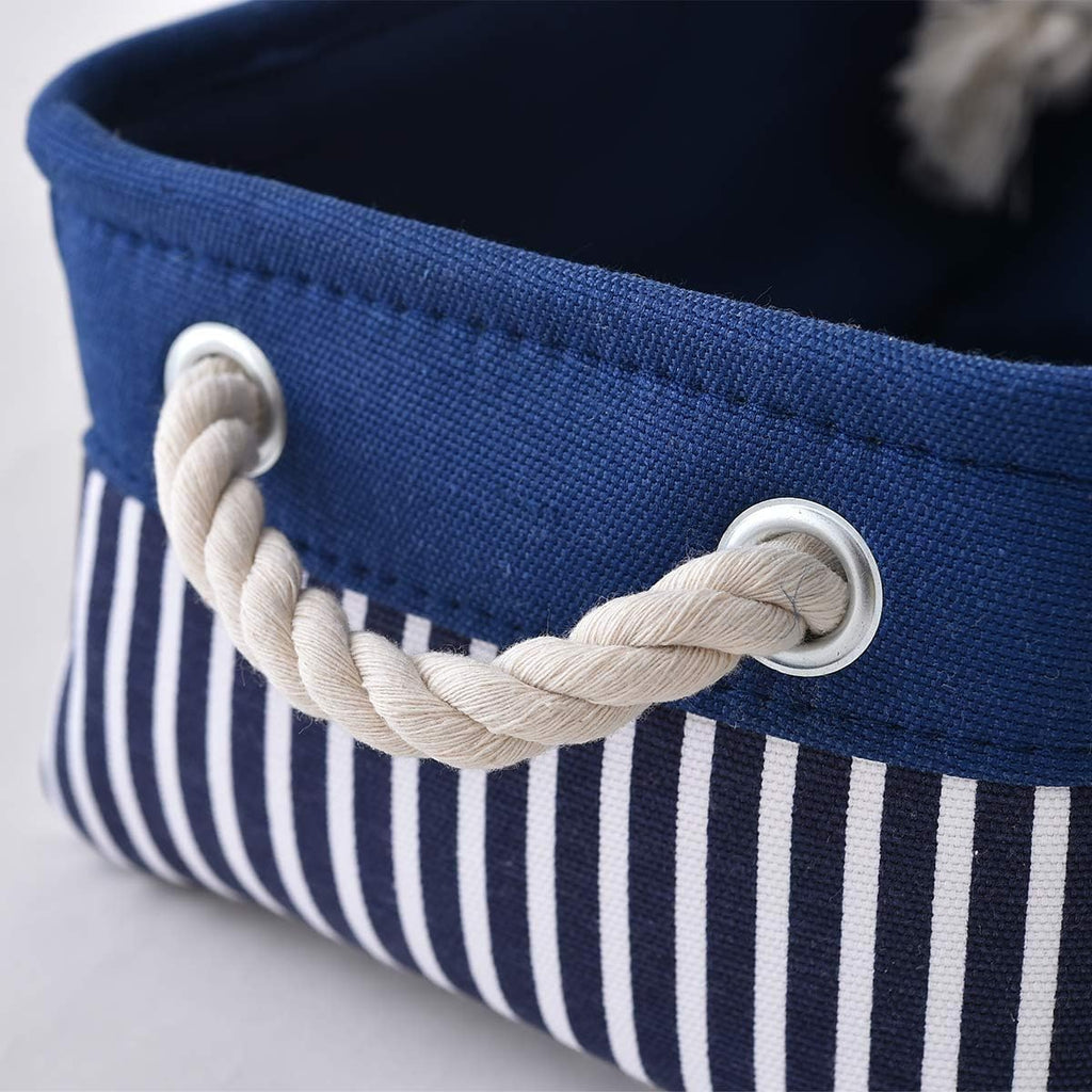 TcaFmac Small Storage Baskets [6 Pack] - Navy Blue Rectangular Storage Bins with Blue Stripes