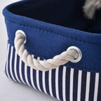 TcaFmac Small Storage Baskets [6 Pack] - Navy Blue Rectangular Storage Bins with Blue Stripes