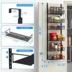 12.3" W Narrow Over the Door Pantry Organizer, 6-Tier Over the Door Organizer with Adjustable Basket, Pantry Door Organization for Pantry Kitchen Storage Room Spice Rack, Black