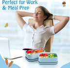 Honeydak 4 Pcs Silicone Bento Lunch Box 3 Compartment Reusable Leakproof Silicone Bento Lunch Container for Adults Microwave Dishwasher Freezer Safe(Blue)