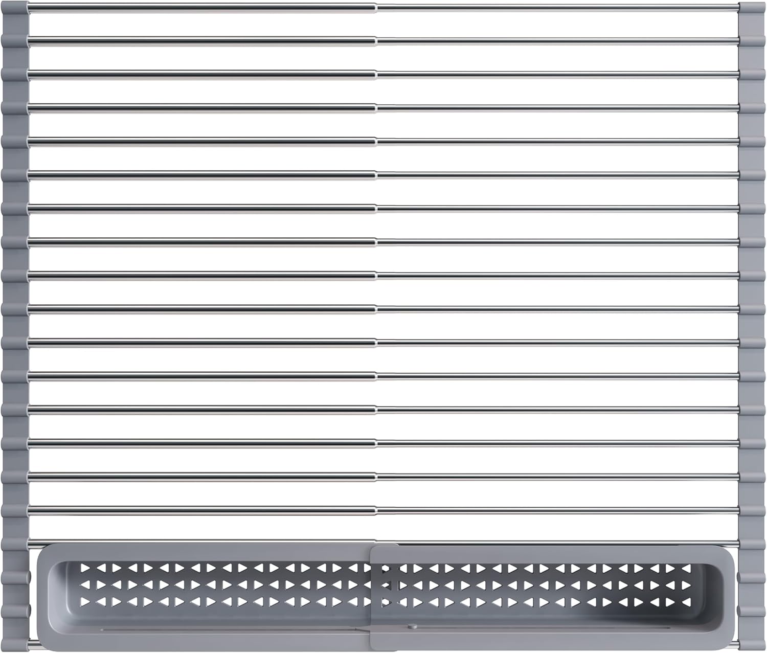 JASIWAY Over The Sink Dish Drying Rack for Kitchen, Expandable (12.8"-23.8" D x 15.5" W) Roll Up Dish Drainer with The Function of Fordable, Rust Proof, Large Sink Cover with Removable Utensil Holder