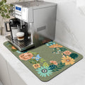 AMOAMI Coffee Mat Hide Stain Rubber Backed Absorbent Dish Drying Mat for Kitchen Counter - Fits Under Coffee Maker - Floral GREEN 12X19