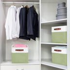 Collapsible Fabric Storage Cubes 11x11 Cube Storage Bins, 4 Pack Closet Baskets Box with Handles for Organizing, Shelf, Toys, Clothes, Home, Office, Nursery (Green&White)