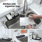 Silicone Bathroom Soap Dishes with Drain Spout-Bathroom and Kitchen Sink Organizer,Sponge Holder,Dish Soap Tray,Perfect for Dispenser,Scrubber,Bottle,Cup on Sink or Counter-Black 9.6"×5.3"