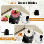 COOKLEE Food Processor, 600 Watts, 6 Functions Electric Food Chopper for Chopping, Mincing, Dicing, Shredding, Slicing, Purees & Dough with 12cup Processor Bowl, Food Chute & Pusher, Black