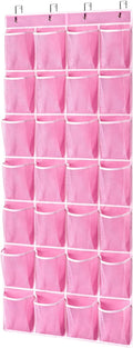 KEEPJOY 28 Pockets Hanging Shoe Organizer, Over the Door Shoe Organizer, Hanging Door Shoe Holder Rack with Mesh Pockets Large Size 65 x 23 Inch (Pink-1Pack)