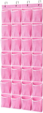 KEEPJOY 28 Pockets Hanging Shoe Organizer, Over the Door Shoe Organizer, Hanging Door Shoe Holder Rack with Mesh Pockets Large Size 65 x 23 Inch (Pink-1Pack)