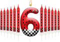 13PCS Racing Car Theme Birthday Candle Set with Checkered Flag Design - Durable Cake Topper for Race Car Party Decorations, Kids Birthday Supplies - Number 6 Candle for Racing-Themed Celebrations