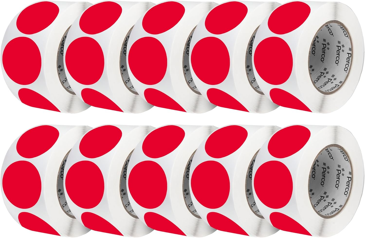 Perco Red 3-Inch Perforated Circle Dot Sticker Labels — 10 Rolls, 5,000 Round Stickers — with Permanent Adhesive for Moving Boxes, Sale Signage, Displays, Status Messaging—Made in USA