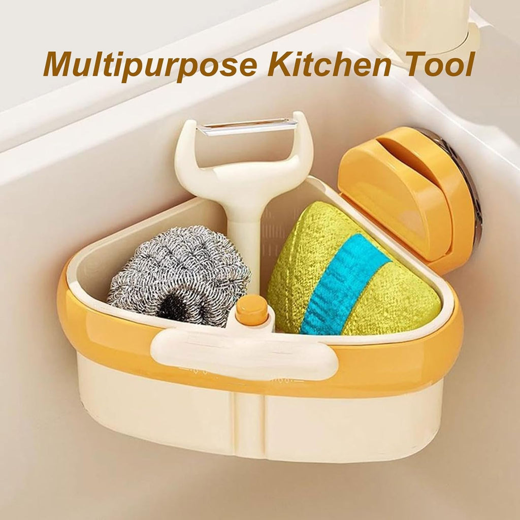 Suction Cup Sink Corner Rack, Triangular Sinks Basket Shelf, Automatic Dumping Corner Sink Strainer with Drain Hole, Food Waste Catcher (2PCS)