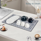 SUEH DESIGN Dish Drying Mat, Absorbent Coffee Mat 23.6 x 15.7 in Quick Dry Kitchen Drying Dish Drain Mat for Kitchen Counter Coffee Bar, Gray