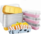 50 PCS Multiple colors Mini Loaf Pans with Lids, 6.8oz Cake Pans for Baking, Disposable Mini Aluminum Foil Loaf Pans, for Party Individual Serving.