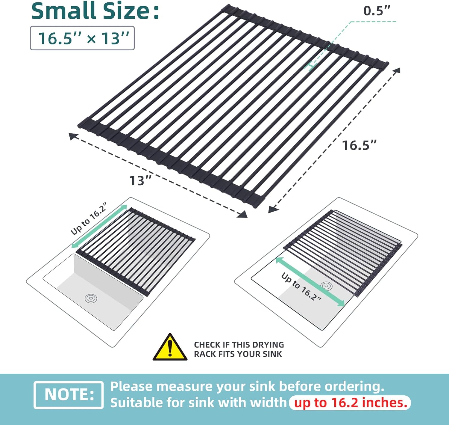 Ohuhu Roll Up Dish Racks, 16.5" L x 13" W Over The Sink Dish Drainer Drying Rack Kitchen Sink Organizer Silicone Wrapped Large in Sink Dish Drying Rack Foldable Rolling Drain Mats Anti-Slip