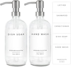 Emerson Essentials Soap Dispenser for Kitchen, Dish Dispenser for Kitchen, Bathroom Hands Set, Glass Bottles with Pump and Labels - 16 Oz, 2 Pack