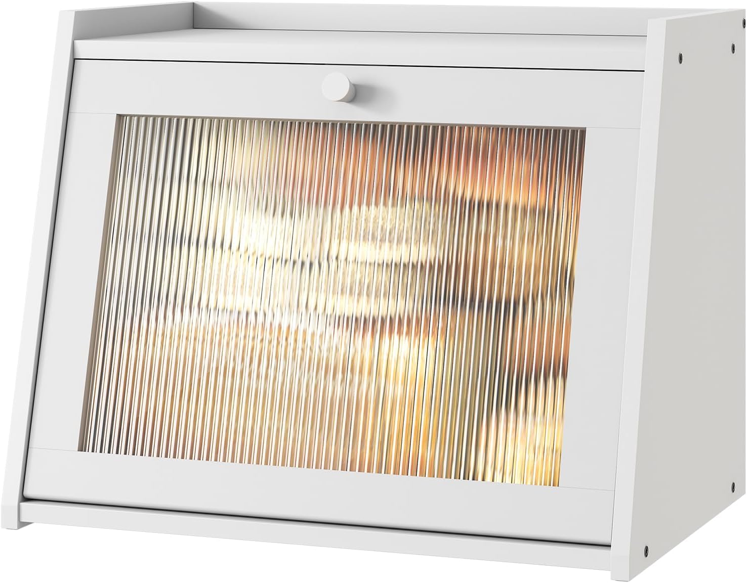 Large Bread Box for Kitchen Counter, White Bamboo Bread Storage Container with Wavy Arcylic Transparent Door, Bamboo Wooden Farmhouse Bread Box for Your House