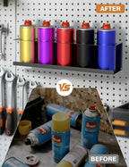 6 Pack Spray Can Holder Organizer, Wall-Mounted Steel Spray Bottle Rack, Tool Box Storage Rack, 5 Cans Metal Paint Can Organizer for Garage, Workspace, Shop, Home or Tool Trailer, Black