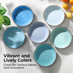Y YHY 8.5'' Pasta Bowls Set of 6, 30 oz Ceramic Shallow Salad Bowls, Large Serving Soup Bowls Pasta Plates, Microwave & Dishwasher Safe Dinnerware Valentine's Day Gift, Gradient Blue