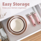 SENSARTE 17 Piece Ceramic Pots and Pans Set, Nonstick Detachable Handle Cookware, Induction Kitchen Cookware Set with Removable Handle, Dishwasher ＆ Oven Safe (Pink)