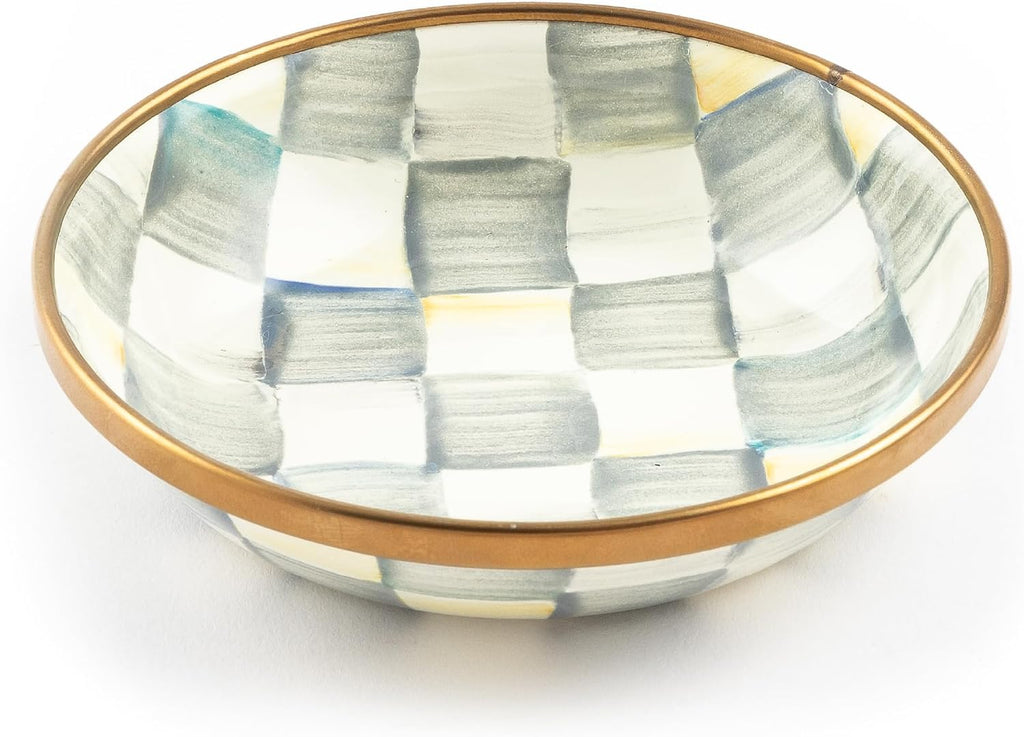 MACKENZIE-CHILDS Enamel Dipping Bowl, Small Serving Bowl for Entertaining, Gray-and-White Sterling Check