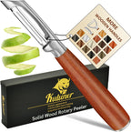 KU LUNER Premium 304 Stainless Steel Multifunctional Kitchen Fruit and Vegetable Peeler with Real Wood Handle，Ultra Sharp Strong Blade