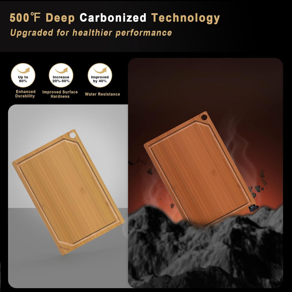 Hiware 4 Pieces Extra Large Wooden Cutting Boards Set- Bamboo Cutting Boards for Kitchen Meal Prep & Serving, Cutting Board with Deep Juice Groove & Built-in Handles, Charcuterie & Chopping Board