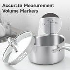 2.5 Quart Stainless Steel Saucepan with Glass Strainer Lid, Thicken Tri-ply Full Body, Multipurpose Sauce Pot with Two-Size Drainage Holes Lid, Perfect For Boiling Gravies, Pasta, Noodles